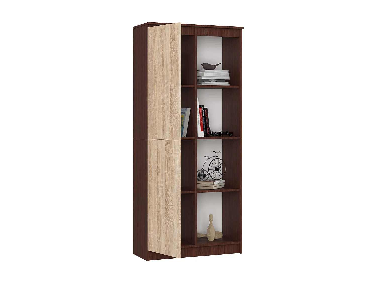 Librería AKORD R80 Wenge 80 cm 1 puerta frente en color Roble Sonoma 4 estantes 80x35x180 cm