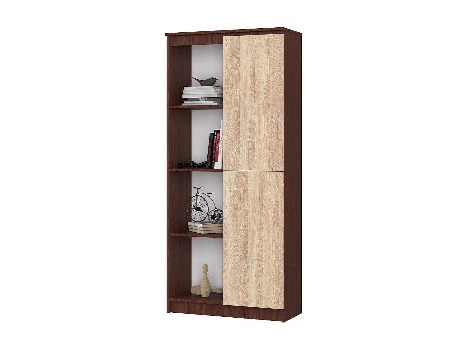 Librería AKORD R80 Wenge 80 cm 1 puerta frente en color Roble Sonoma 4 estantes 80x35x180 cm