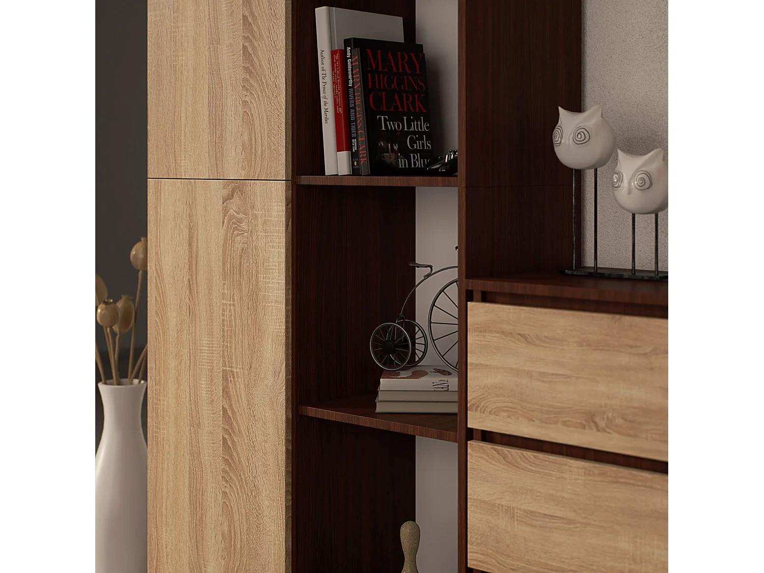 Librería AKORD R80 Wenge 80 cm 1 puerta frente en color Roble Sonoma 4 estantes 80x35x180 cm