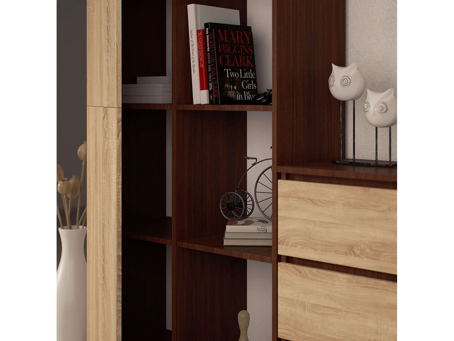 Librería AKORD R80 Wenge 80 cm 1 puerta frente en color Roble Sonoma 4 estantes 80x35x180 cm