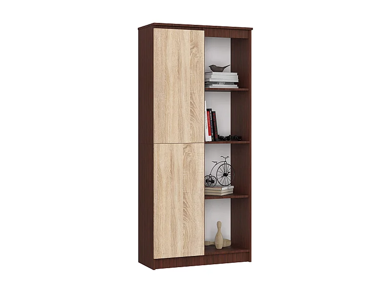 Librería AKORD R80 Wenge 80 cm 1 puerta frente en color Roble Sonoma 4 estantes 80x35x180 cm