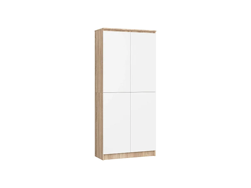 Gesloten Kast R80 2D 8P - Eiken Sonoma/Wit, Vrijstaande Opbergkast met 8 Planken, 2 Deuren - Zelfmontage 180x80x35cm
