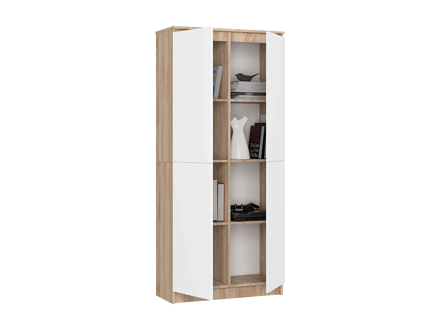 Regał AKORD R80 Dąb Sonoma 80 cm 2 drzwi kolor Biały mat 8 półek 80x35x180 cm