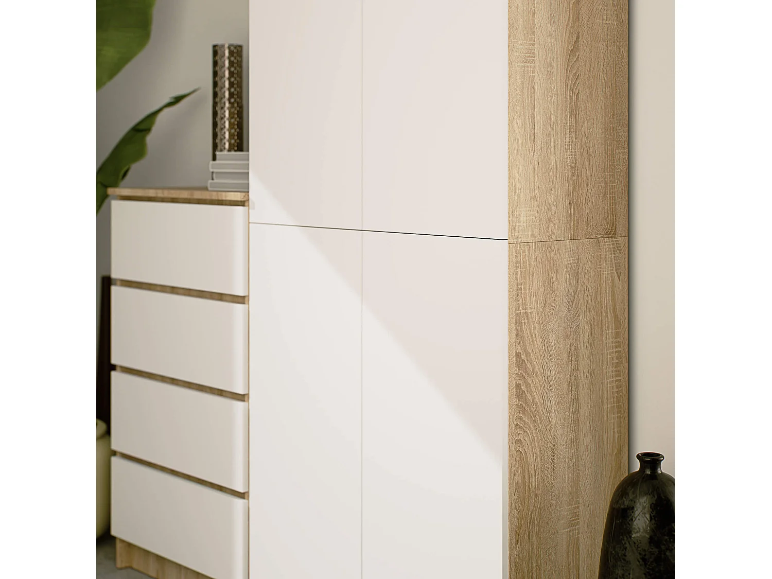 Regał AKORD R80 Dąb Sonoma 80 cm 2 drzwi kolor Biały mat 8 półek 80x35x180 cm