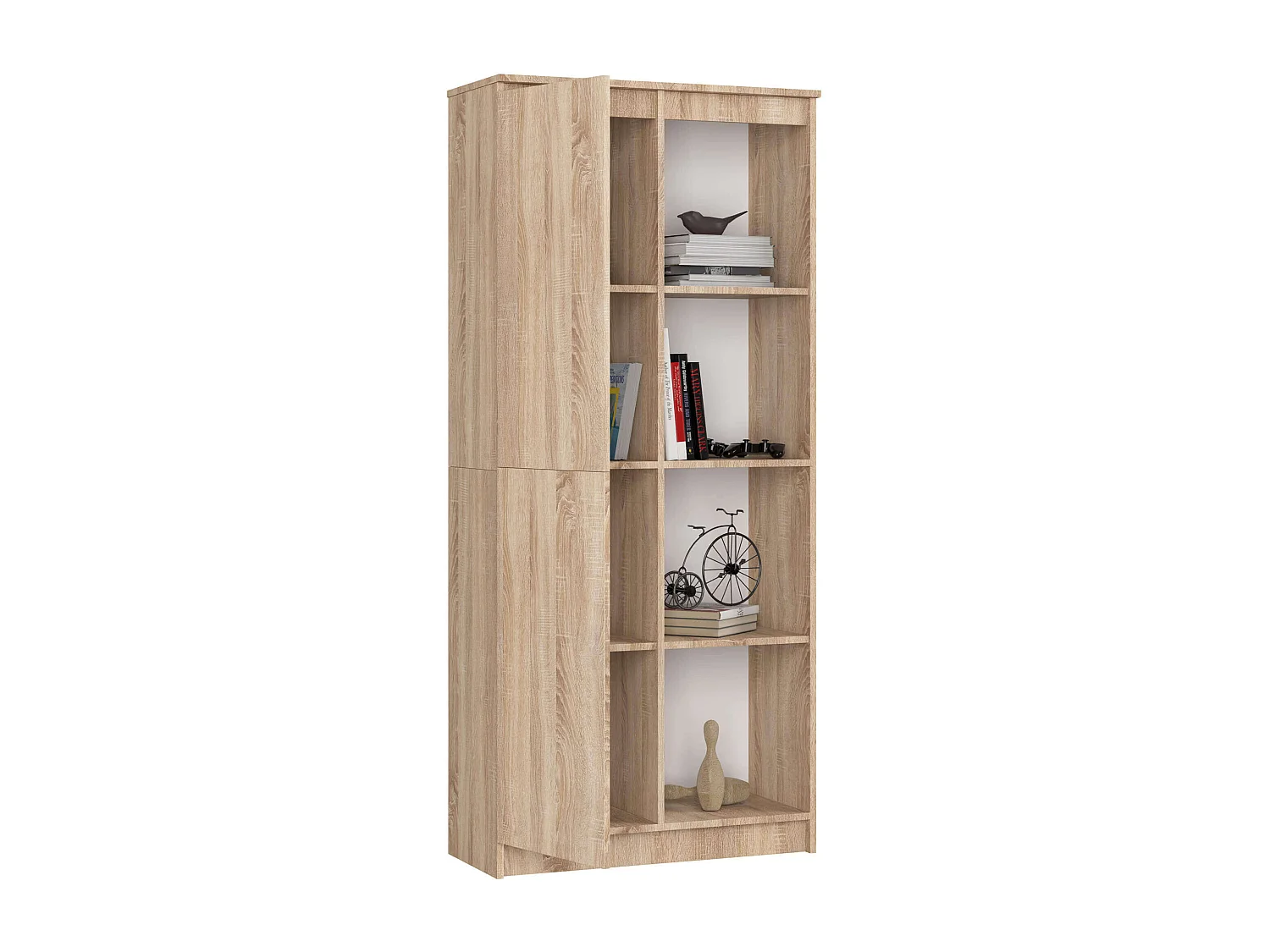 Bibliothèque de bureau AKORD R80 Chêne Sonoma 80 cm 1 porte façade Chêne Sonoma mat 8 étagères 80x35x180 cm