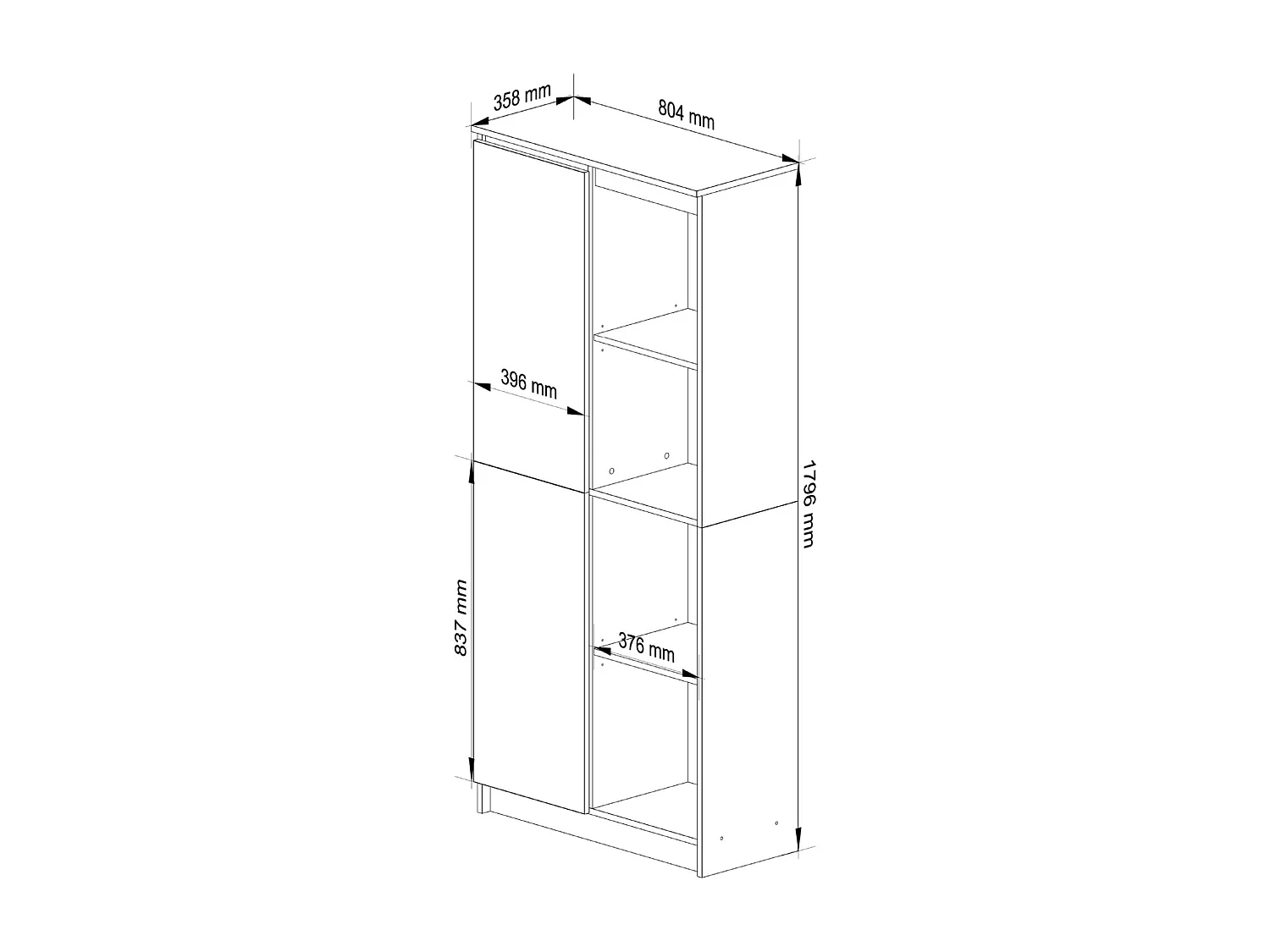 Bibliothèque de bureau AKORD R80 Chêne Sonoma 80 cm 1 porte façade Chêne Sonoma mat 8 étagères 80x35x180 cm