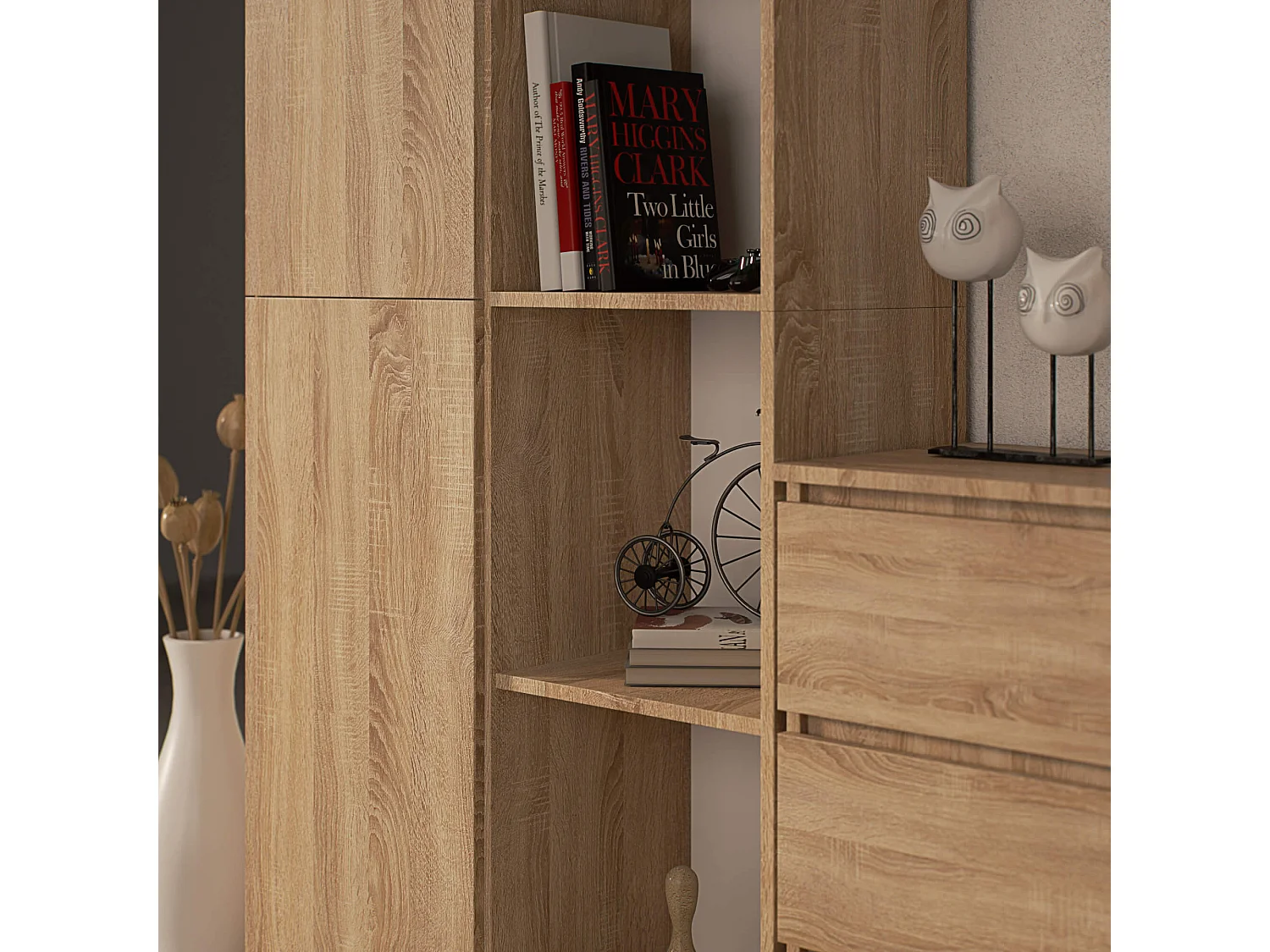 Bibliothèque de bureau AKORD R80 Chêne Sonoma 80 cm 1 porte façade Chêne Sonoma mat 8 étagères 80x35x180 cm