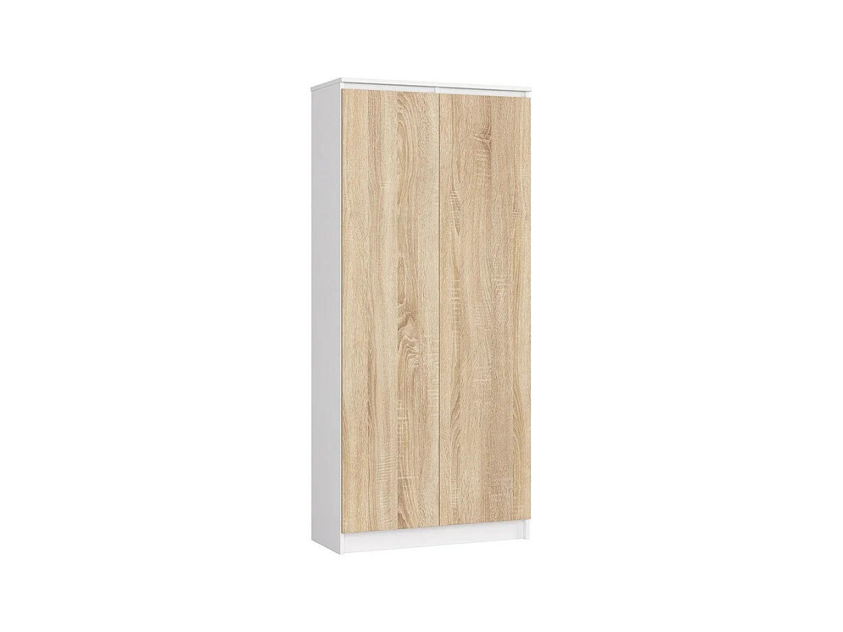 Armoire de rangement AKORD R80 Blanche 80 cm 2 portes façade Chêne Sonoma mat 8 étagères 80x35x180 cm