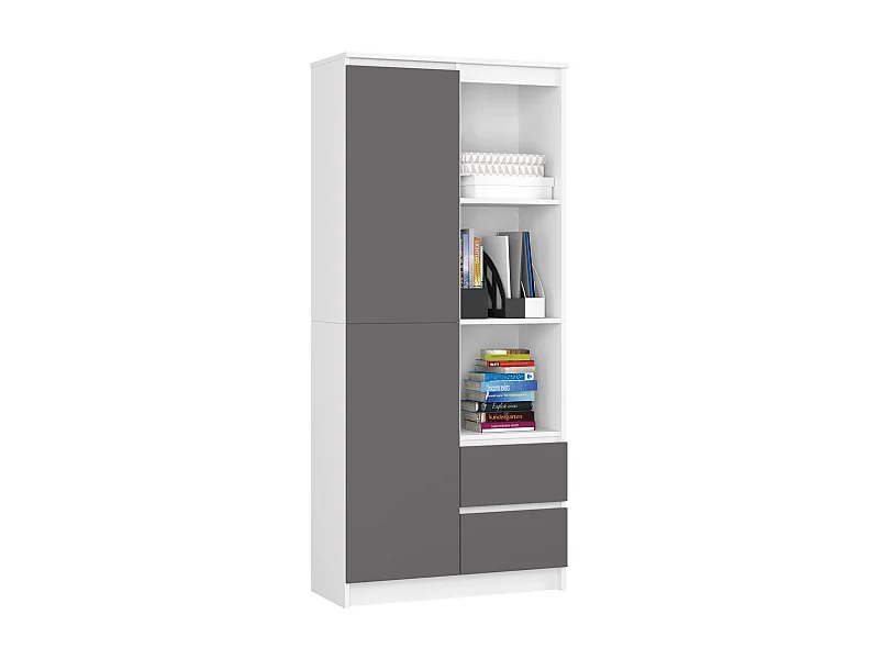 Büroregal AKORD R11 mit verschließbaren Tür Weiß 80 cm 2 Türen 2 Schubladen 7 Ebenen Front Graphitgrau B80 x H180 x T35 cm