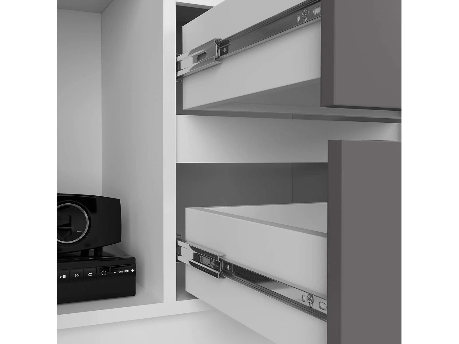 Kantoorkast R11 R80 met 2 Lades en 1 Deur / AKORD Furniture Factory / Wit - Grafietgrijs / 80 x 180 x 35 cm