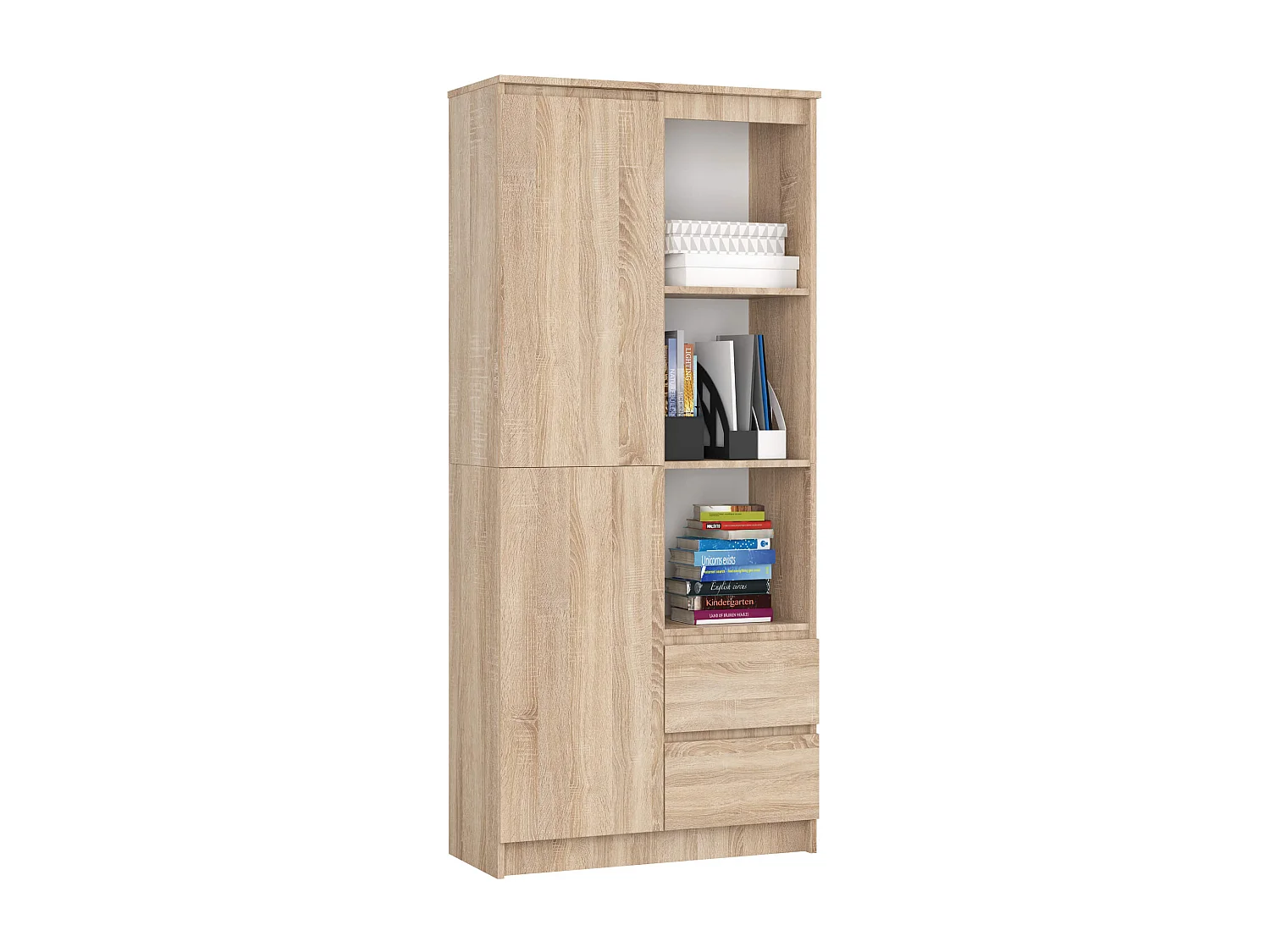 Bibliothèque de bureau AKORD R11 Chêne Sonoma 80 cm 1 porte 2 tiroirs façade Chêne Sonoma mat 7 étagères 80x35x180 cm