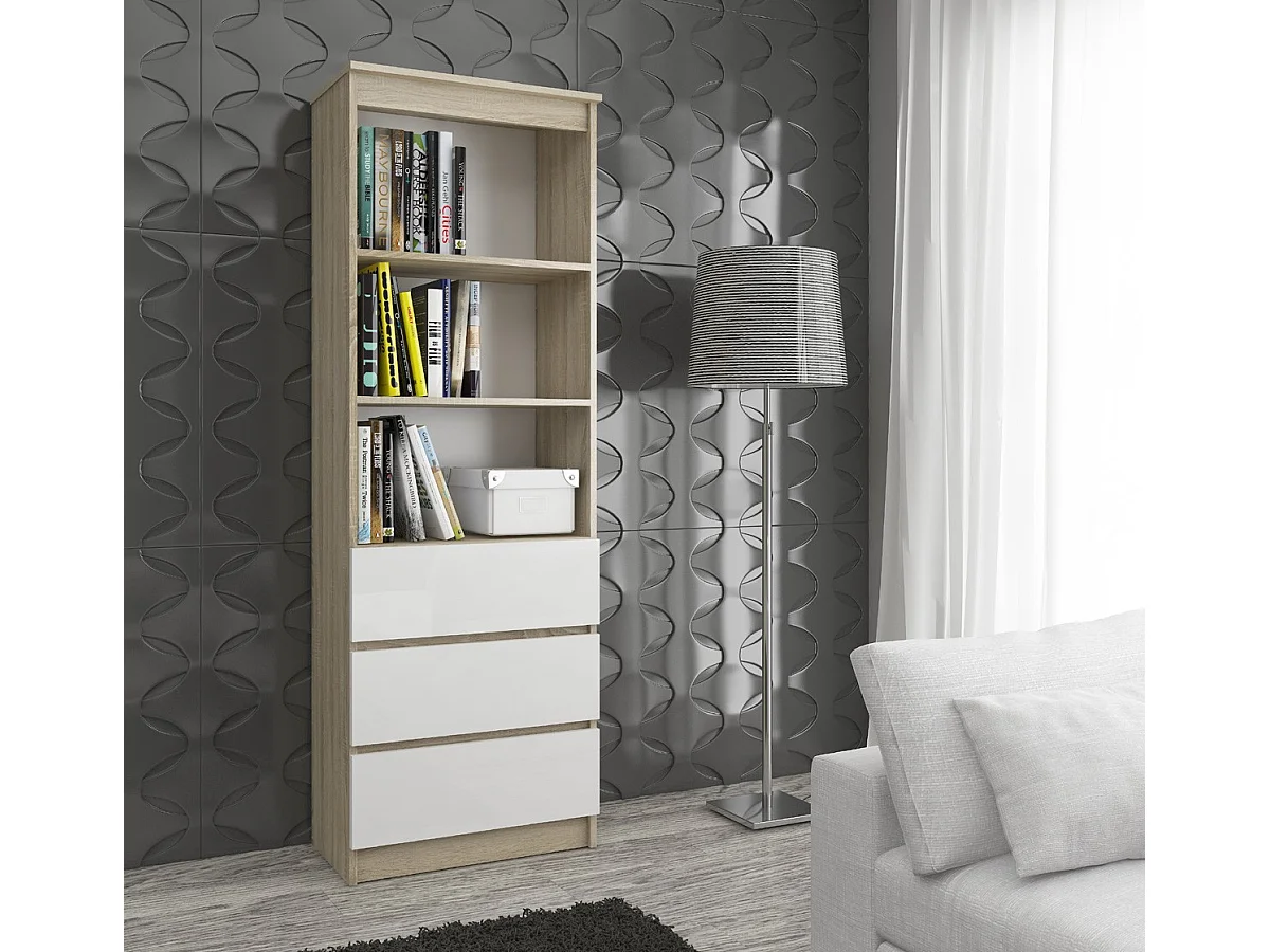 Armadio da ufficio AKORD R60 Sonoma Quercia 60 cm 3 cassetti inserto frontale Bianco 60x35x180 cm