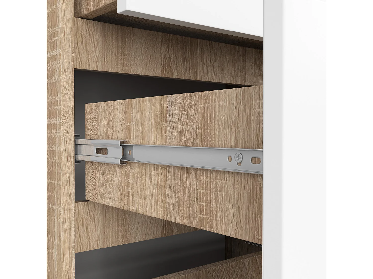 Bibliothèque de bureau AKORD R60 Chêne Sonoma 60 cm 3 tiroirs façade Blanche mat 3 étagères 60x35x180 cm