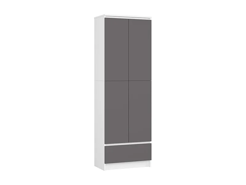 Armoire de rangement AKORD R60 Blanche 60 cm 2 portes 1 tiroir façade Gris Graphite mat 4 étagères 60x35x180 cm