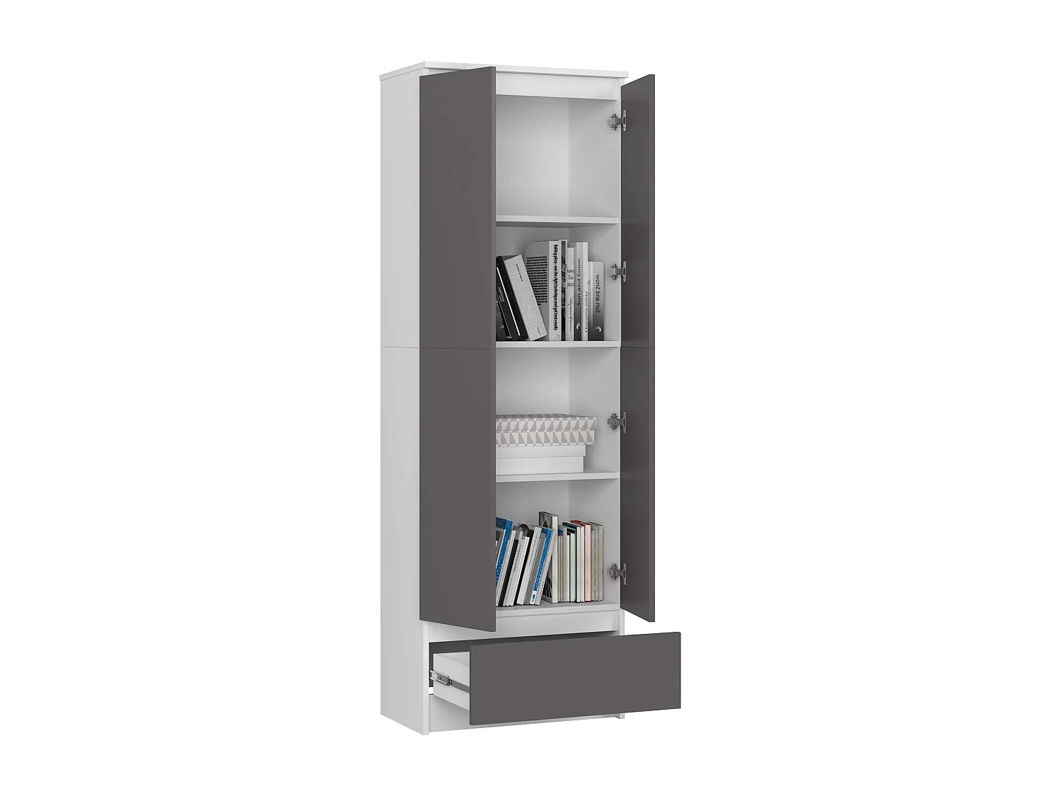 Armoire de rangement AKORD R60 Blanche 60 cm 2 portes 1 tiroir façade Gris Graphite mat 4 étagères 60x35x180 cm