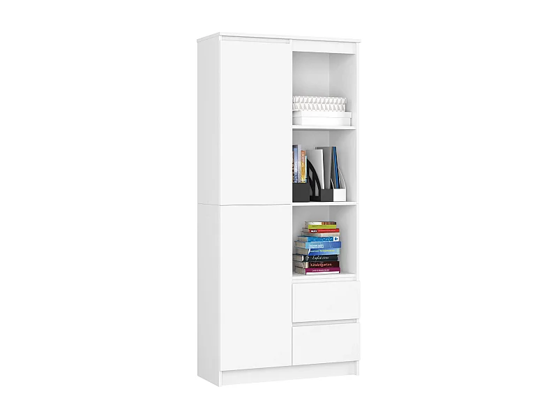 Librería AKORD R11 Blanco 80 cm 2 puertas 2 cajones frente en color Blanco 7 estantes 80x35x180 cm