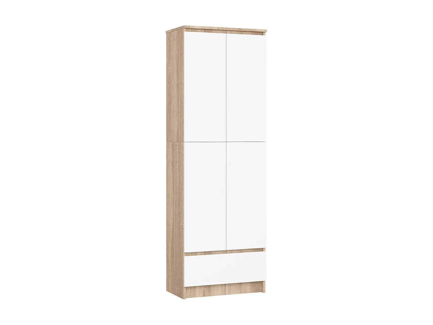 Bibliothèque de bureau AKORD R60 Chêne Sonoma 60 cm 2 portes 1 tiroir façade Blanche mat 4 étagères 60x35x180 cm