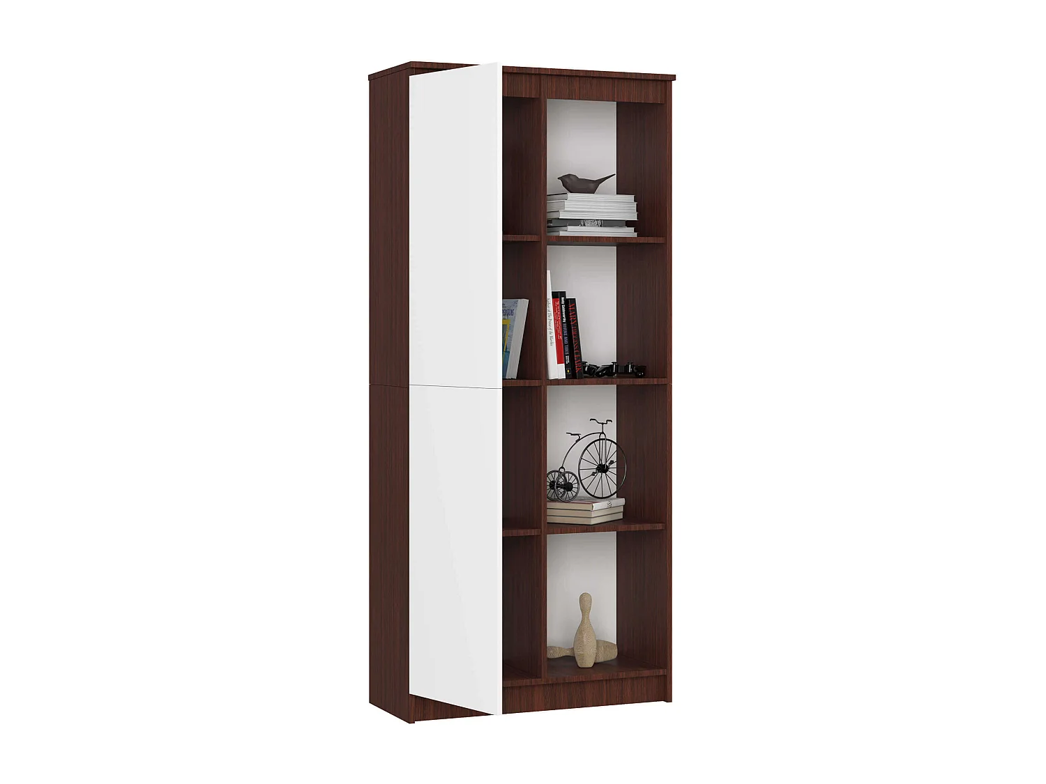 Vloerstaand Boekenkast 80cm Wenge-Wit - 1 Deur & 8 Planken - Zelfmontage
