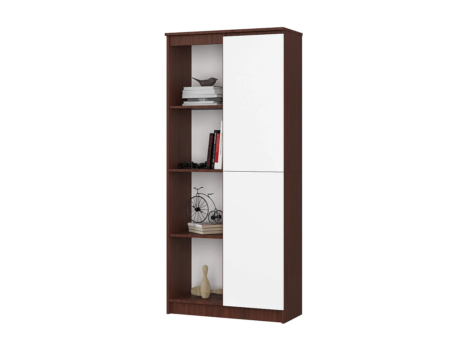 Vloerstaand Boekenkast 80cm Wenge-Wit - 1 Deur & 8 Planken - Zelfmontage