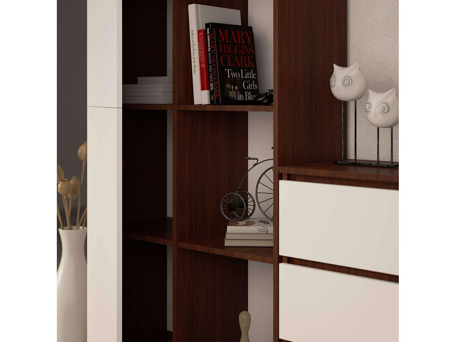 Vloerstaand Boekenkast 80cm Wenge-Wit - 1 Deur & 8 Planken - Zelfmontage
