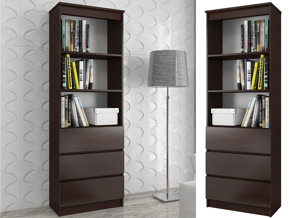 Bibliothèque de bureau AKORD R60 Wengé 60 cm 3 tiroirs façade Wengé mat 3 étagères 60x35x180 cm