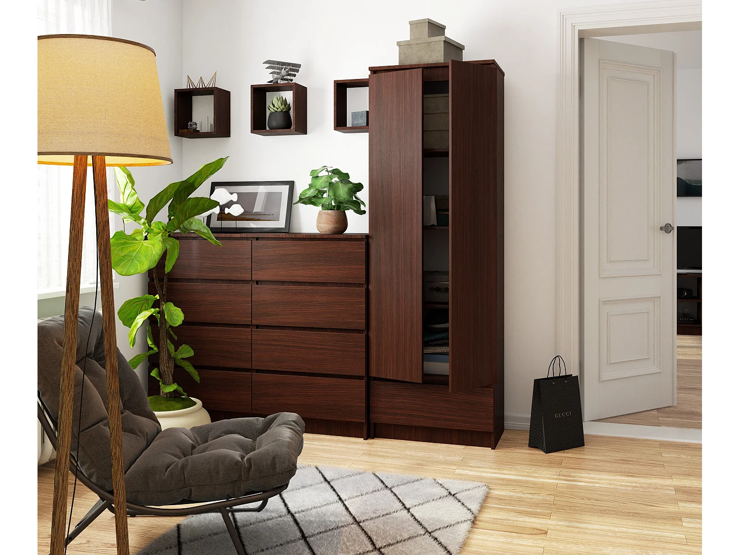 Büroregal AKORD R60 Büroschrank Aktenschrank Wenge 60 cm 2 Türen Schublade 4 Ebenen B60 x H180 x T35 cm