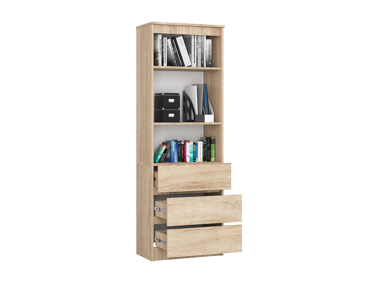 Büroregal AKORD R60 Büro-Bücherregal Sonoma-Eiche 60 cm 3 Schubladen 3 Ebenen B60 x H180 x T35 cm