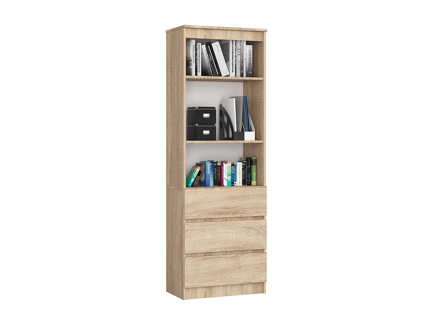 Bibliothèque de bureau AKORD R60 Chêne Sonoma 60 cm 3 tiroirs façade Chêne Sonoma mat 3 étagères 60x35x180 cm