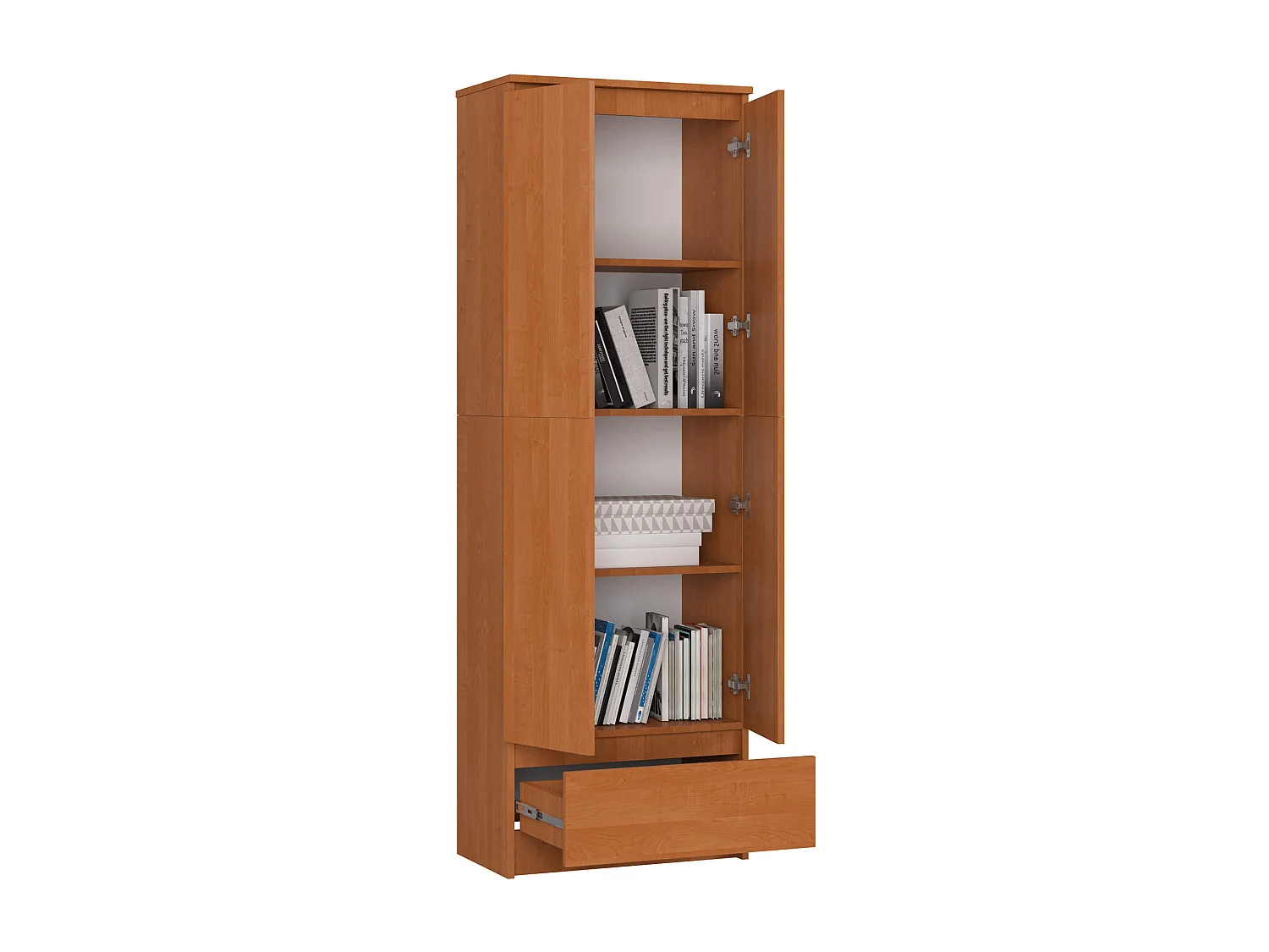 Kantoorkast 60cm - 1 Lade, 2 Deuren - Vrijstaand Mat Houten Afwerking - Zelfmontage - 4 Planken - Afmetingen: 60x180x35cm