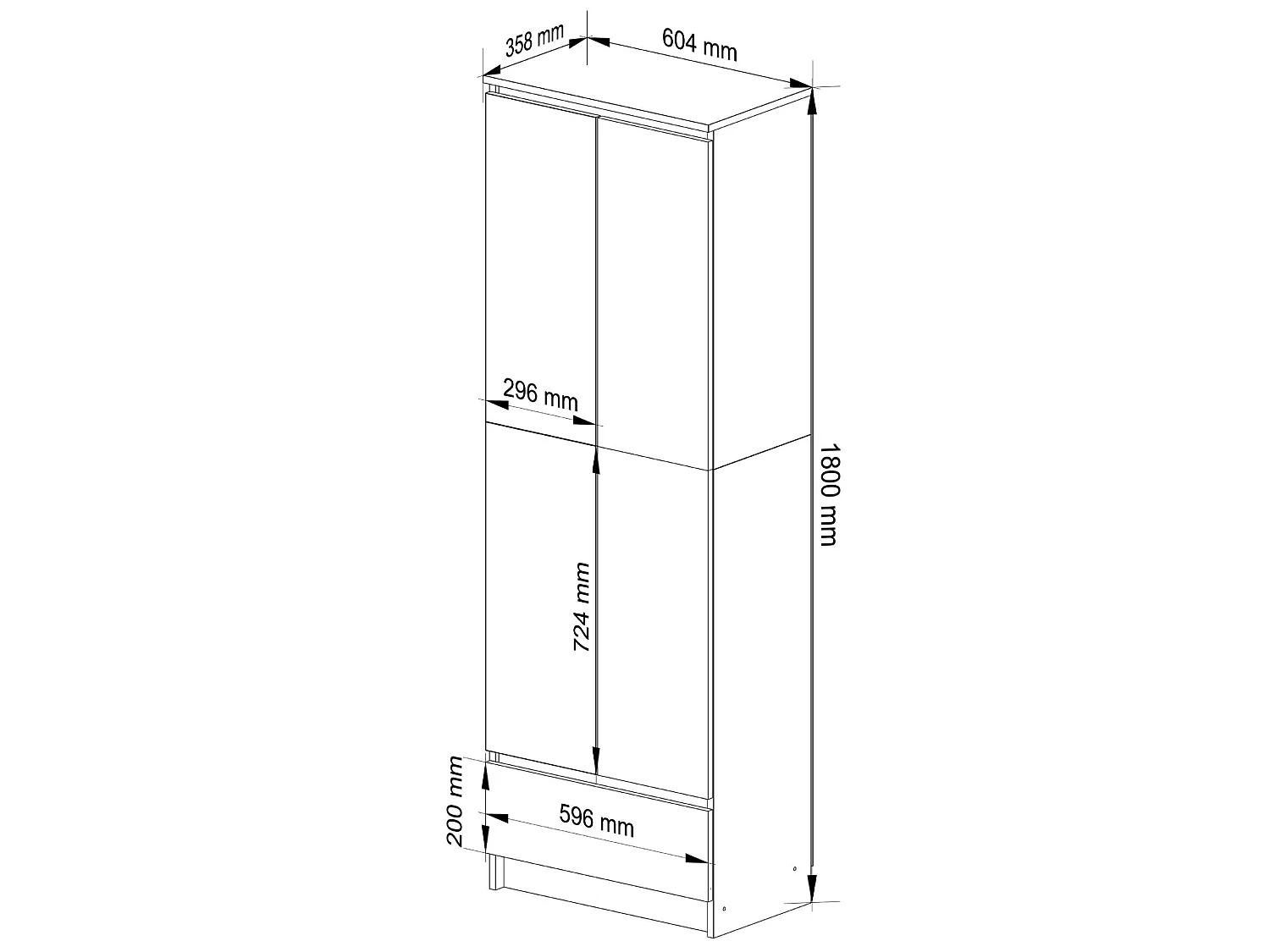 Bibliothèque de bureau AKORD R60 Aulne 60 cm 2 portes 1 tiroir façade Aulne mat 4 étagères 60x35x180 cm
