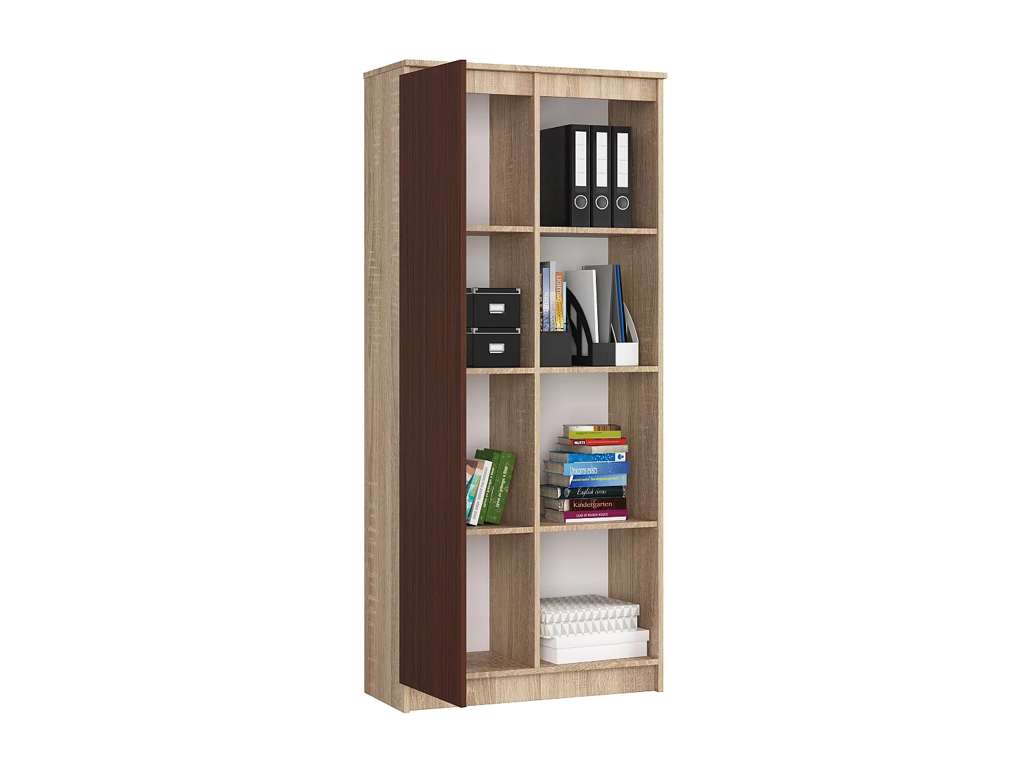 Staande Boekenkast R80 1D 4P - Eiken Sonoma/Wenge - 80x180x35 cm - Zelfmontage - Mat Front