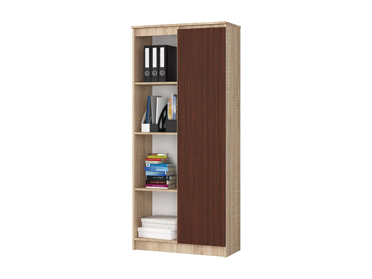 Bibliothèque de bureau AKORD R80 Chêne Sonoma 80 cm 1 porte façade Wengé mat 8 étagères 80x35x180 cm
