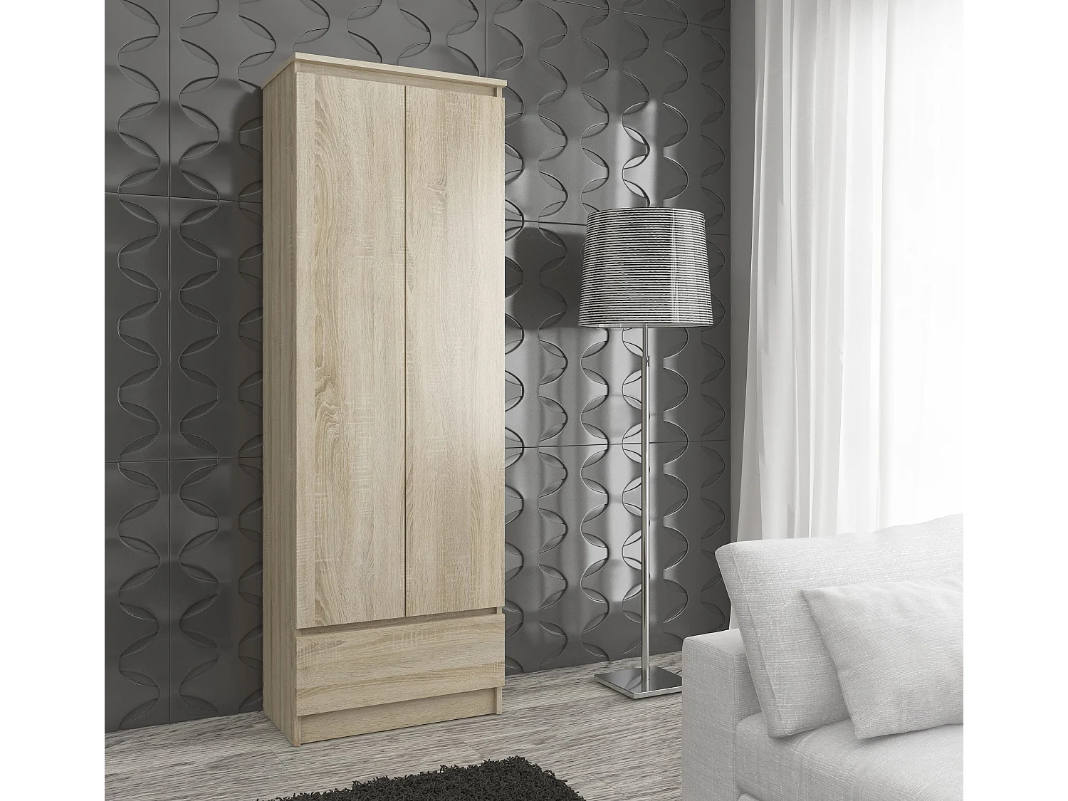 Bibliothèque de bureau AKORD R60 Chêne Sonoma 60 cm 2 portes 1 tiroir façade Chêne Sonoma mat 4 étagères 60x35x180 cm