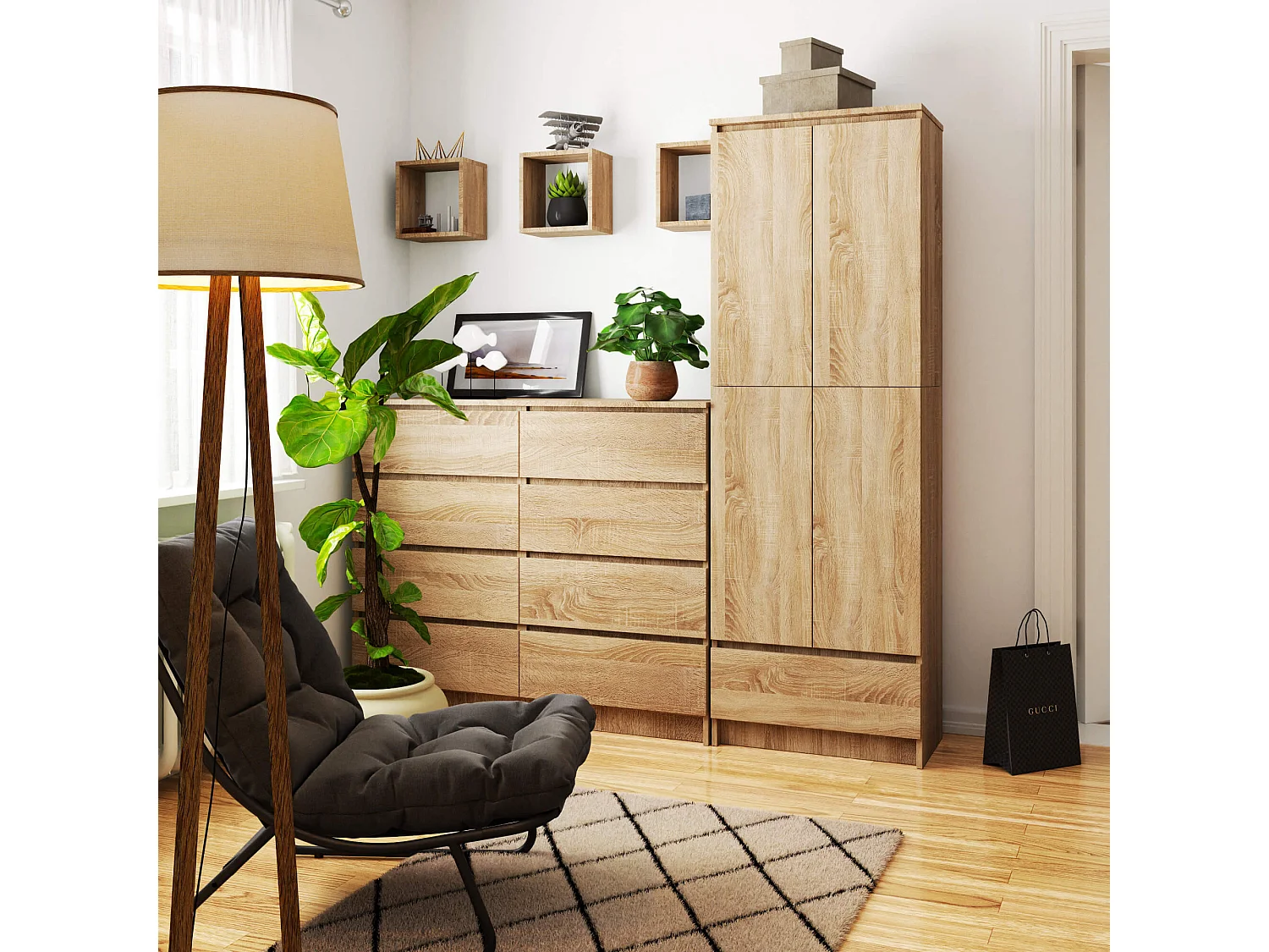 Kantoorkast R60 met 4 Deuren en 1 Lade / AKORD Furniture Factory / Sonoma Eik / 60 x 180 x 35 cm