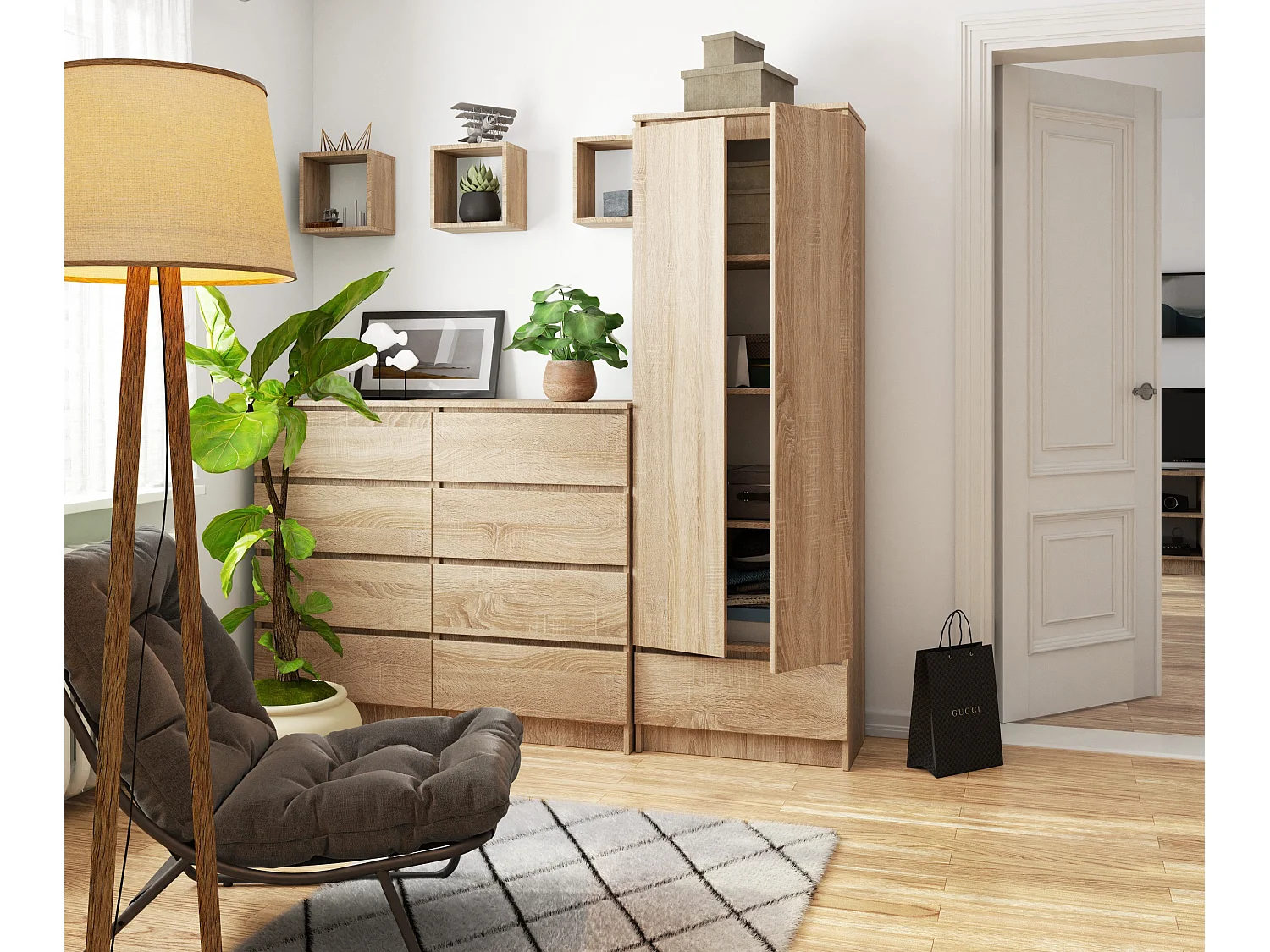 Kantoorkast R60 met 4 Deuren en 1 Lade / AKORD Furniture Factory / Sonoma Eik / 60 x 180 x 35 cm