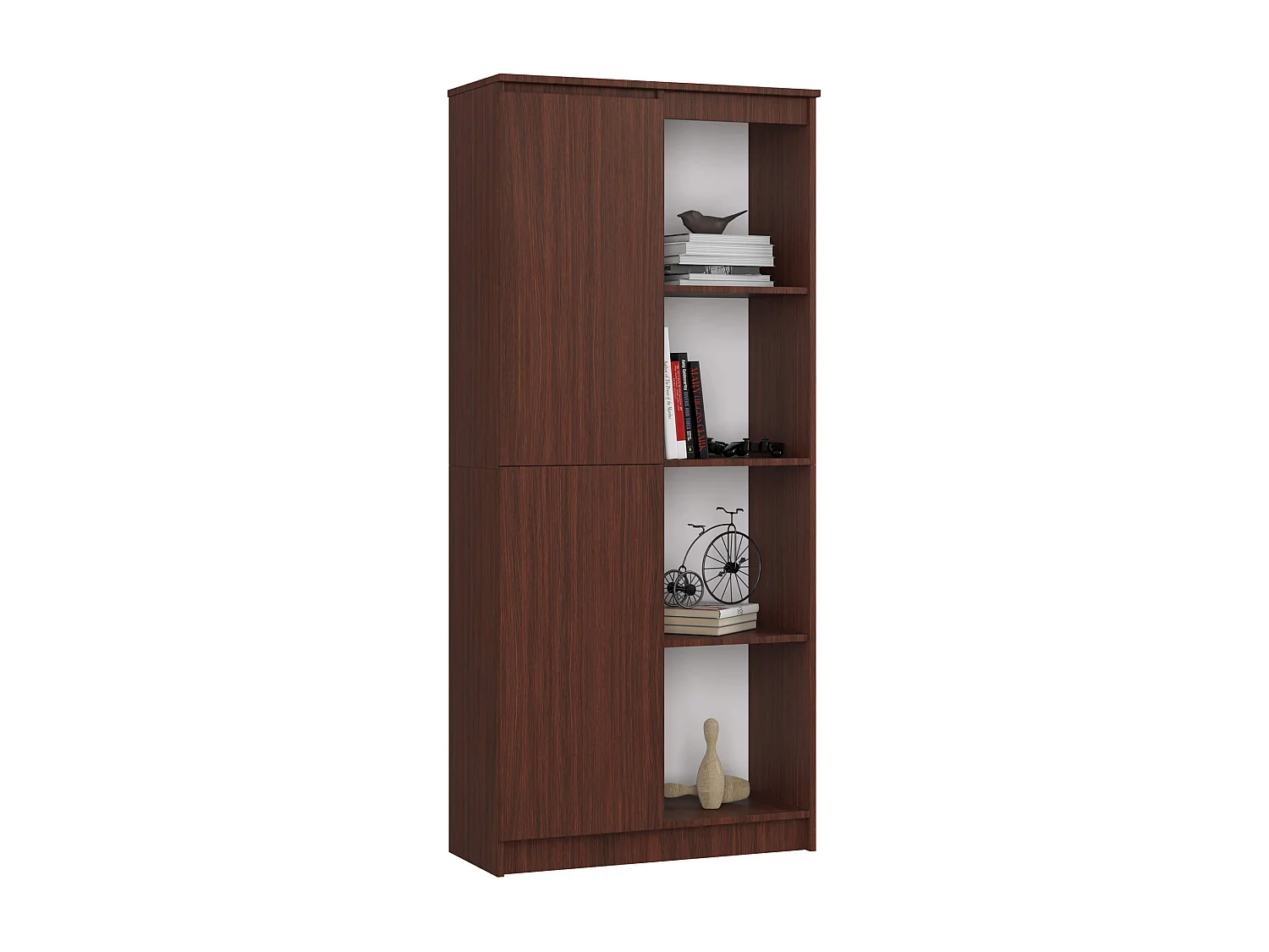 Bibliothèque de bureau AKORD R80 Wengé 80 cm 1 porte façade Wengé mat 8 étagères 80x35x180 cm