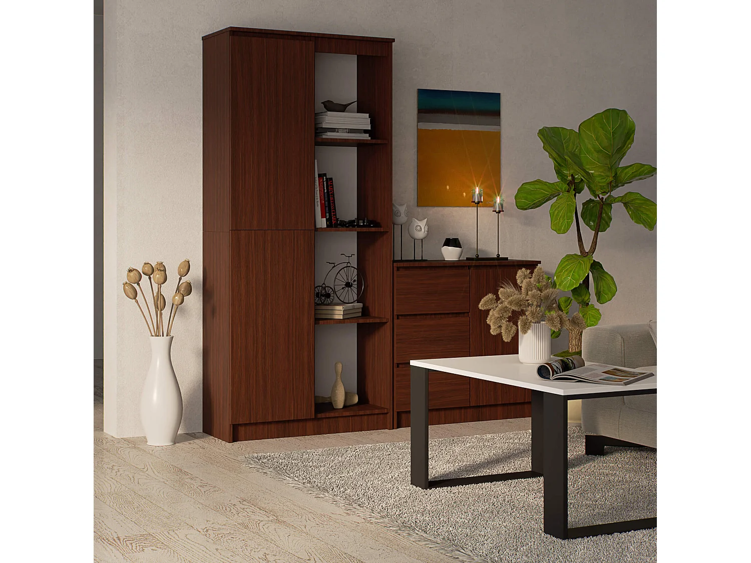 Kast R80 1 Deur 8 Planken Staand 80x180x35cm Mat Wenge