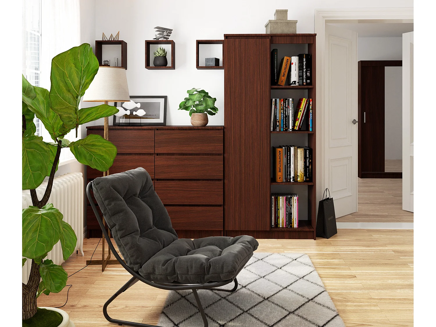 Kast R80 1 Deur 8 Planken Staand 80x180x35cm Mat Wenge