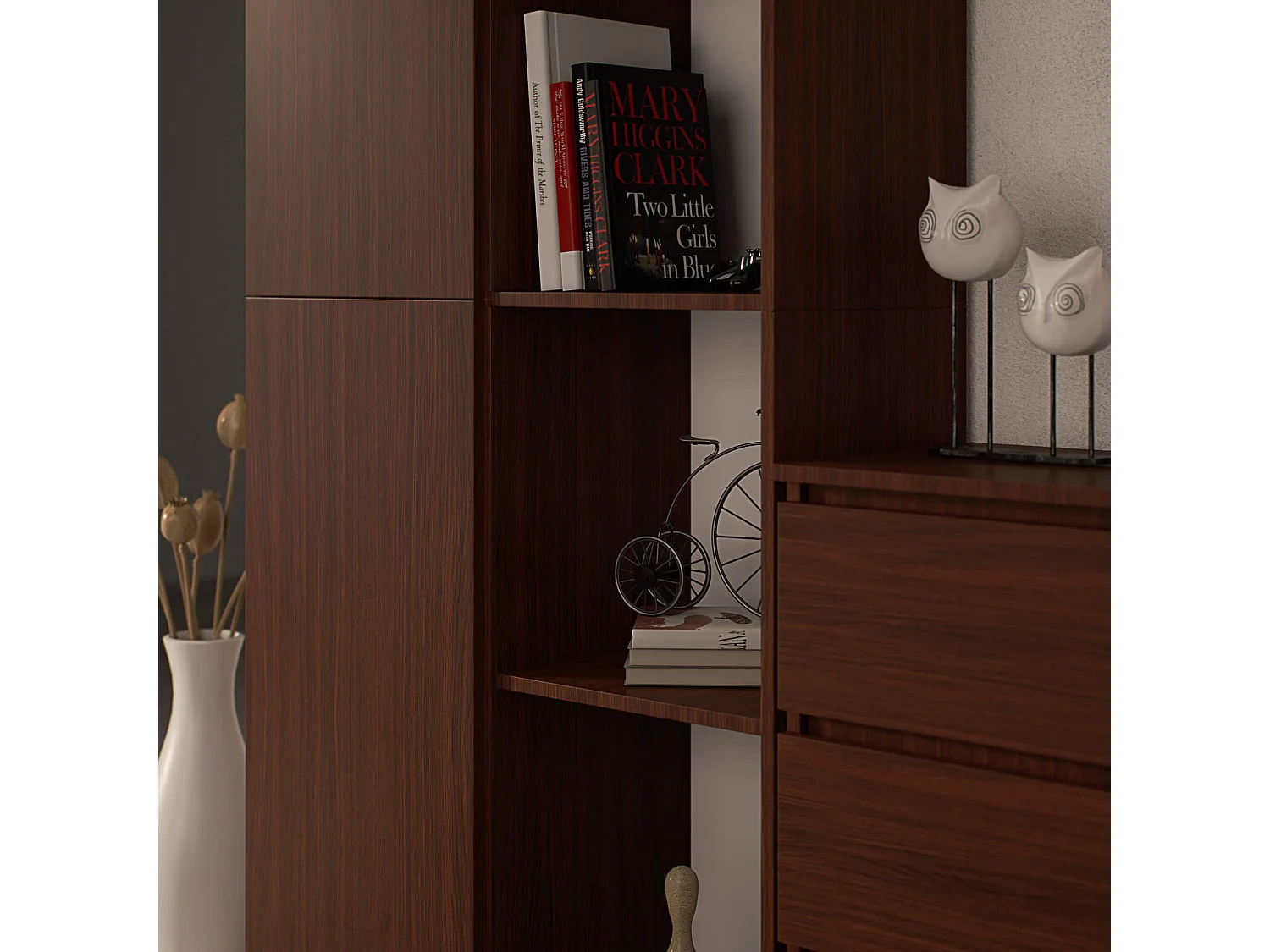 Bibliothèque de bureau AKORD R80 Wengé 80 cm 1 porte façade Wengé mat 8 étagères 80x35x180 cm