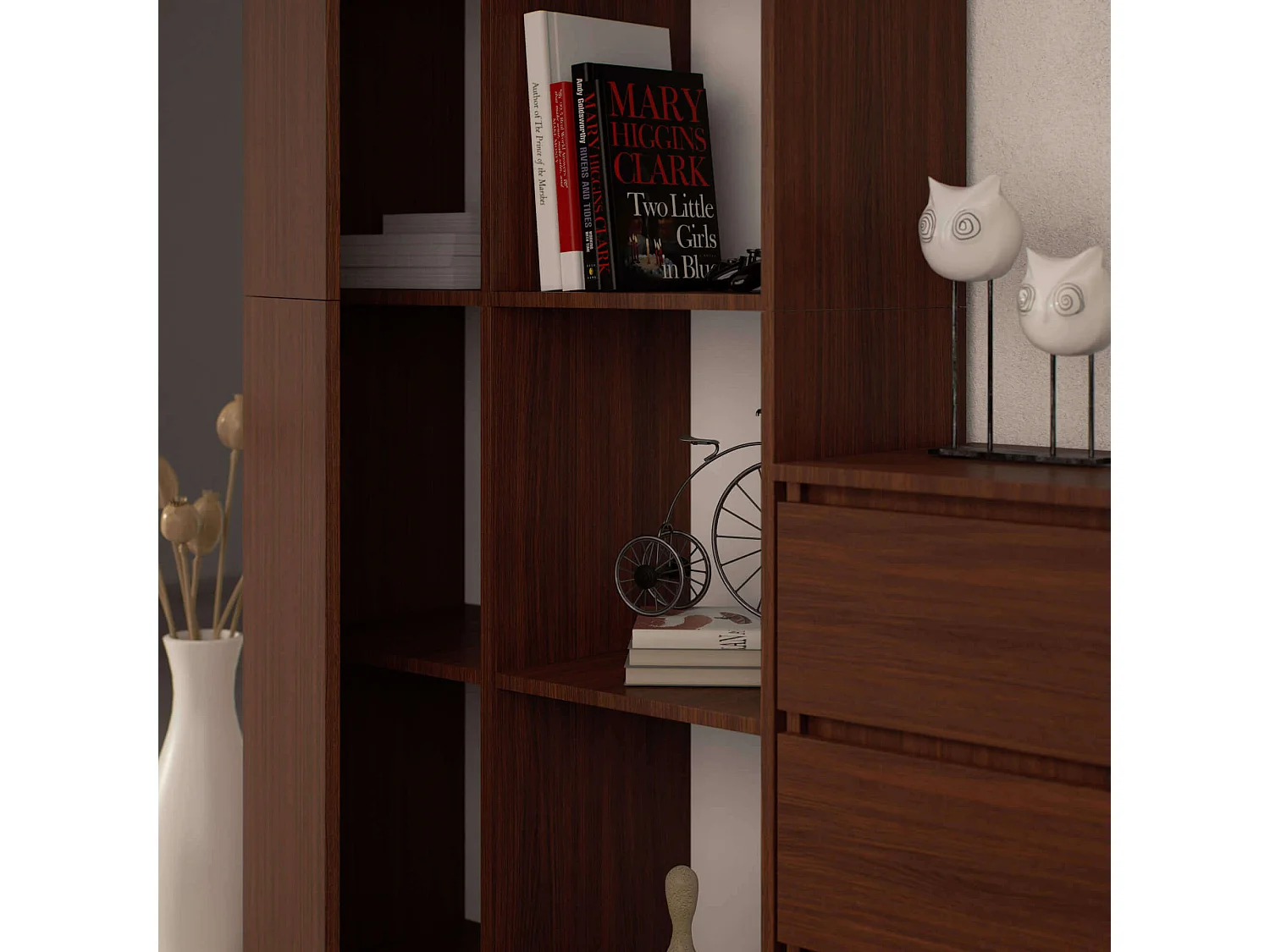 Bibliothèque de bureau AKORD R80 Wengé 80 cm 1 porte façade Wengé mat 8 étagères 80x35x180 cm