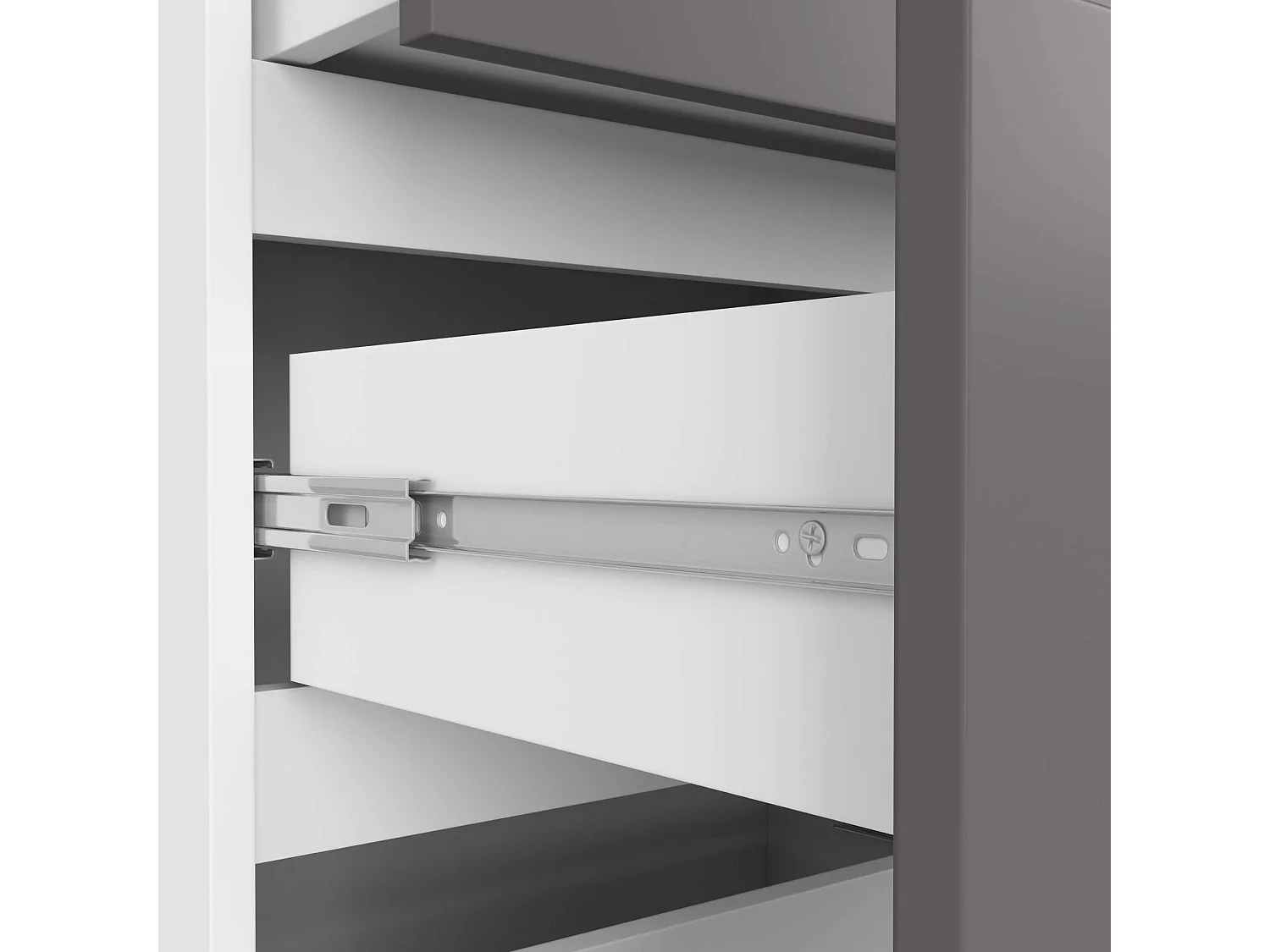 Staande Kast R60 - 3 Lades, 2 Deuren, Wit/Grijs, Mat Laminaat - Zelfmontage - 180x60x35 cm