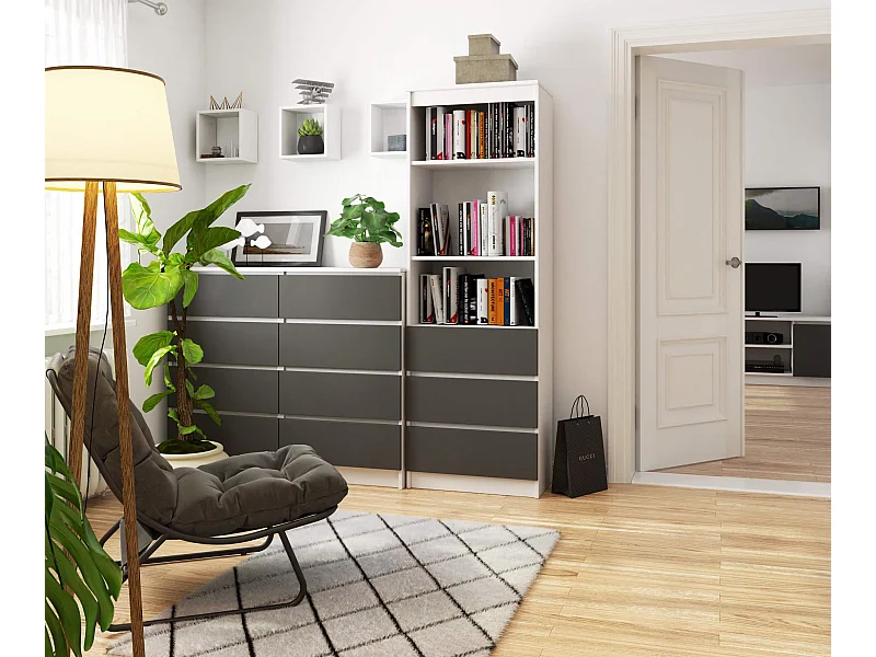 Armadio da ufficio AKORD R60 Bianca 60 cm 3 cassetti inserto frontale Grigio Grafite 60x35x180 cm