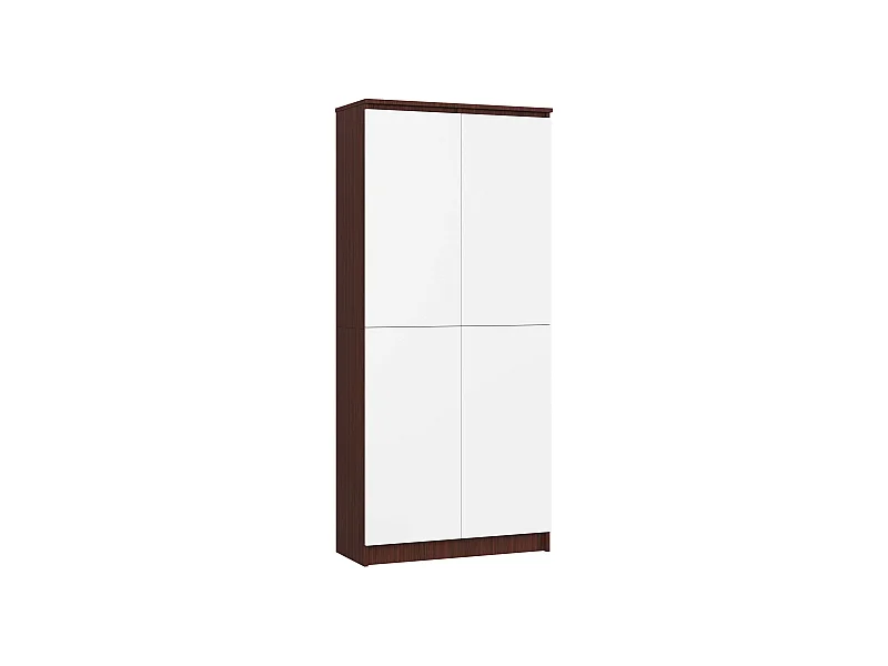 Armoire de rangement AKORD R80 Wengé 80 cm 2 portes façade Blanche mat 8 étagères 80x35x180 cm