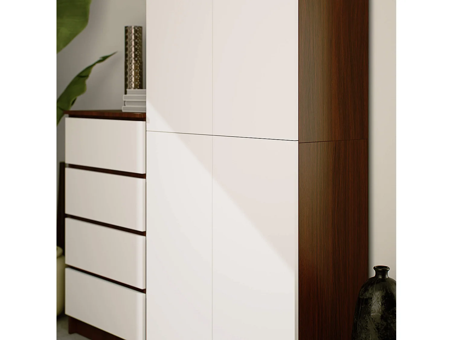 Armoire de rangement AKORD R80 Wengé 80 cm 2 portes façade Blanche mat 8 étagères 80x35x180 cm