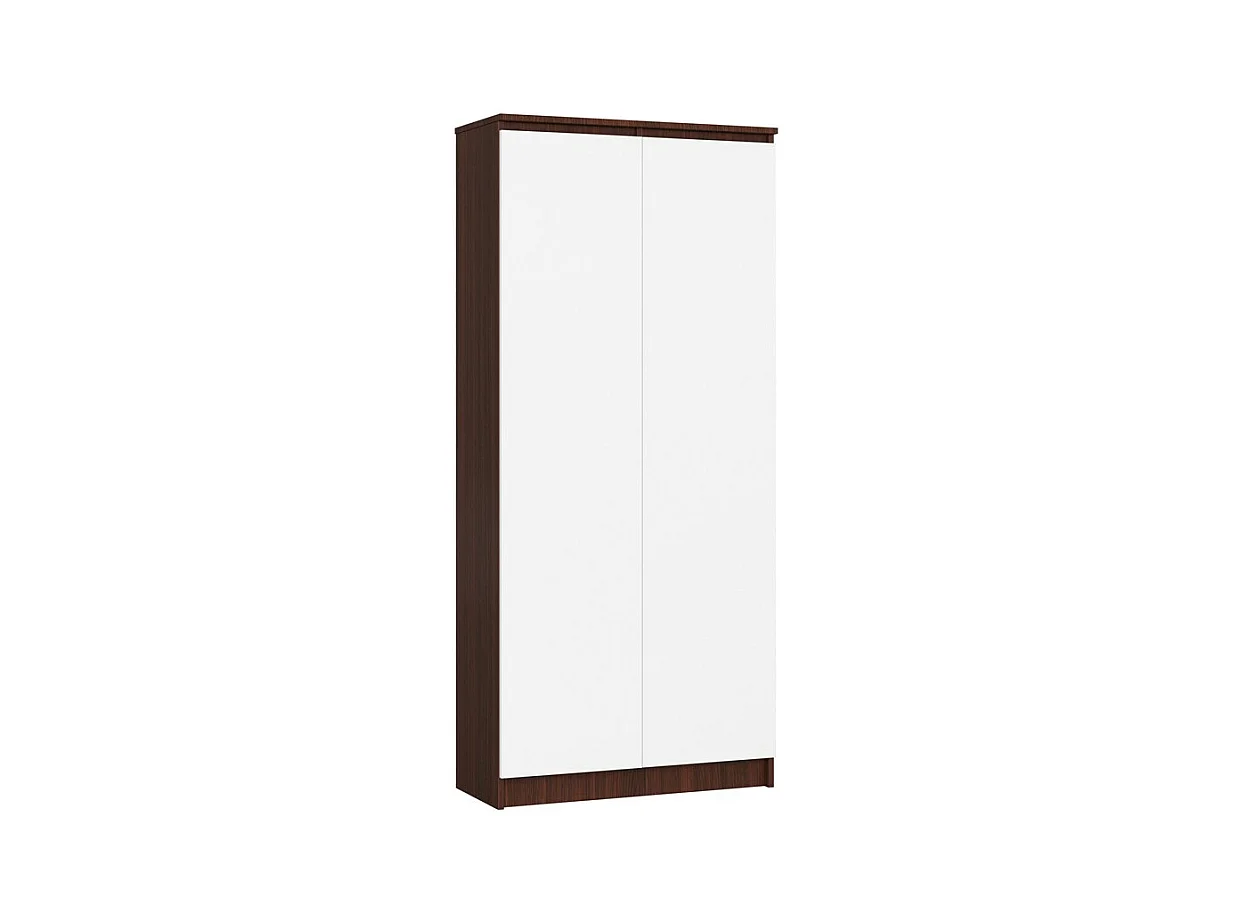 Armoire de rangement AKORD R80 Wengé 80 cm 2 portes façade Blanche mat 8 étagères 80x35x180 cm