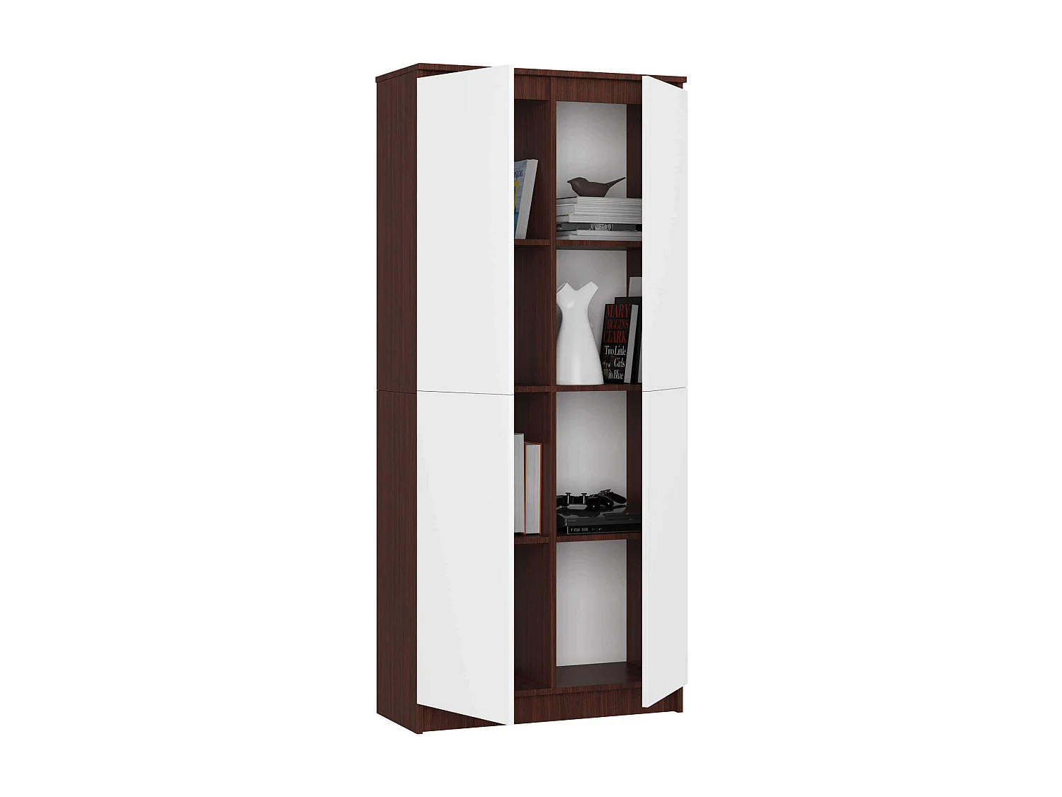 Regał AKORD R80 Wenge 80 cm 2 drzwi kolor Biały mat 8 półek 80x35x180 cm