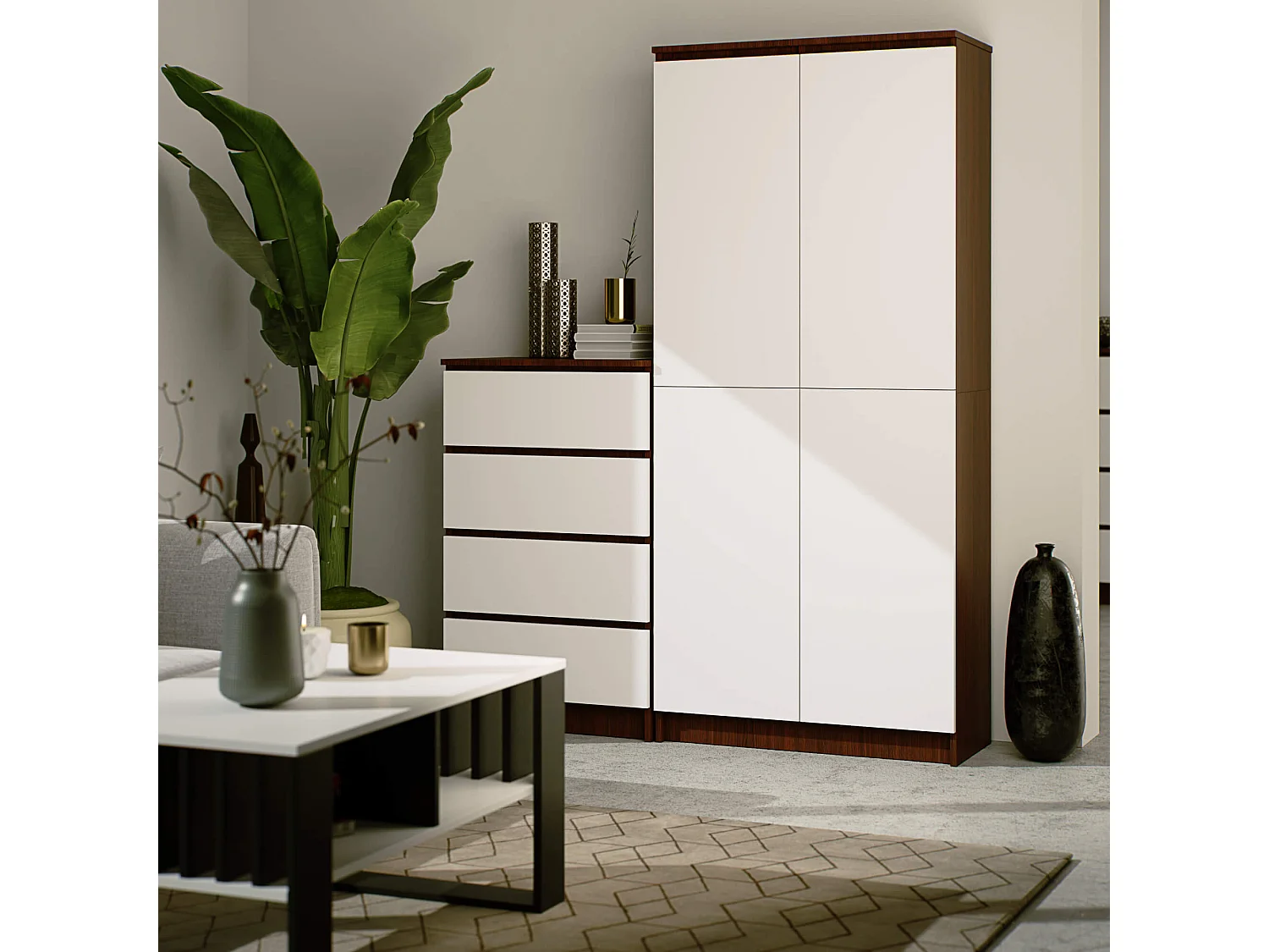 Regał AKORD R80 Wenge 80 cm 2 drzwi kolor Biały mat 8 półek 80x35x180 cm