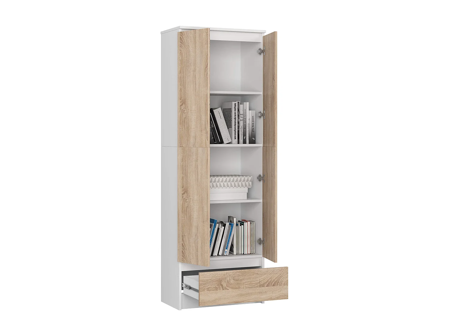 Gesloten Boekenkast R60 Met 2 Deuren en 1 La in Wit/Sonoma-Eik