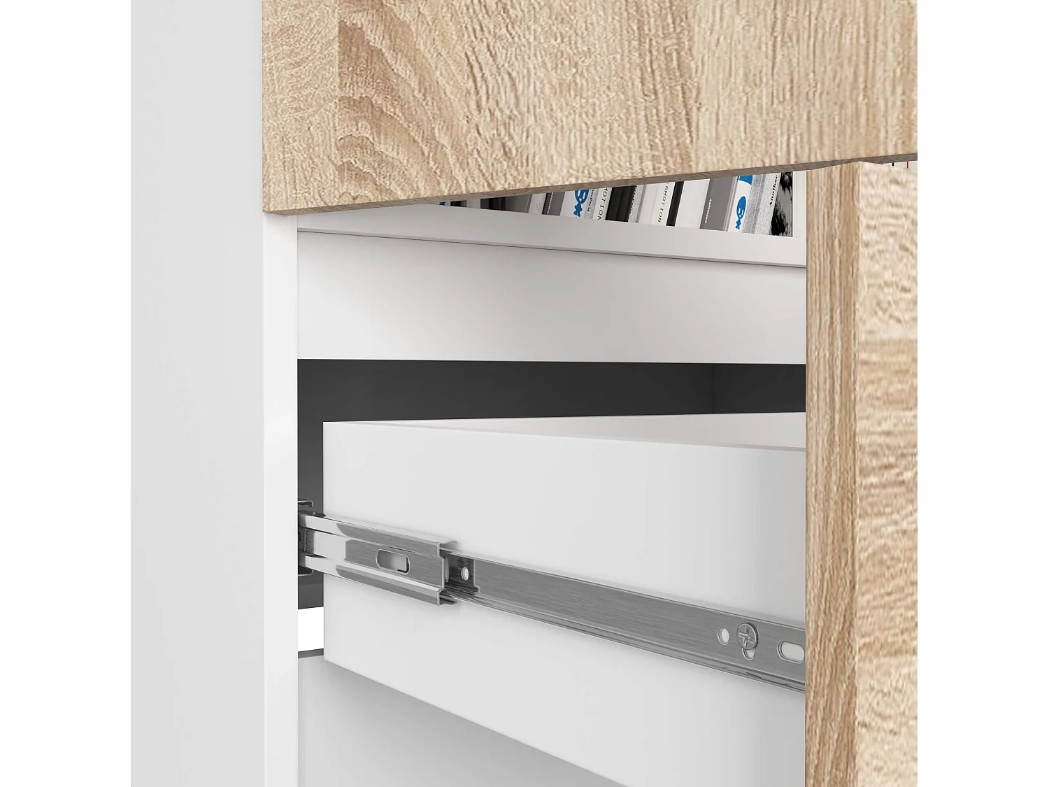 Gesloten Boekenkast R60 Met 2 Deuren en 1 La in Wit/Sonoma-Eik