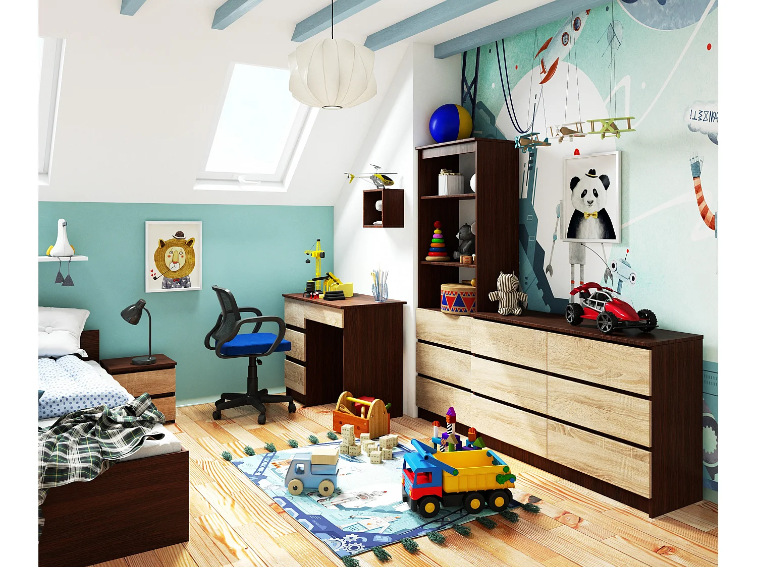 Staande Boekenkast R60 met 3 Lades en 2 Deuren - Wengé/Dubbelzijde Sonoma Eiken - 180x60x35 cm - Zelfmontage - Robuust Laminaten Constructie